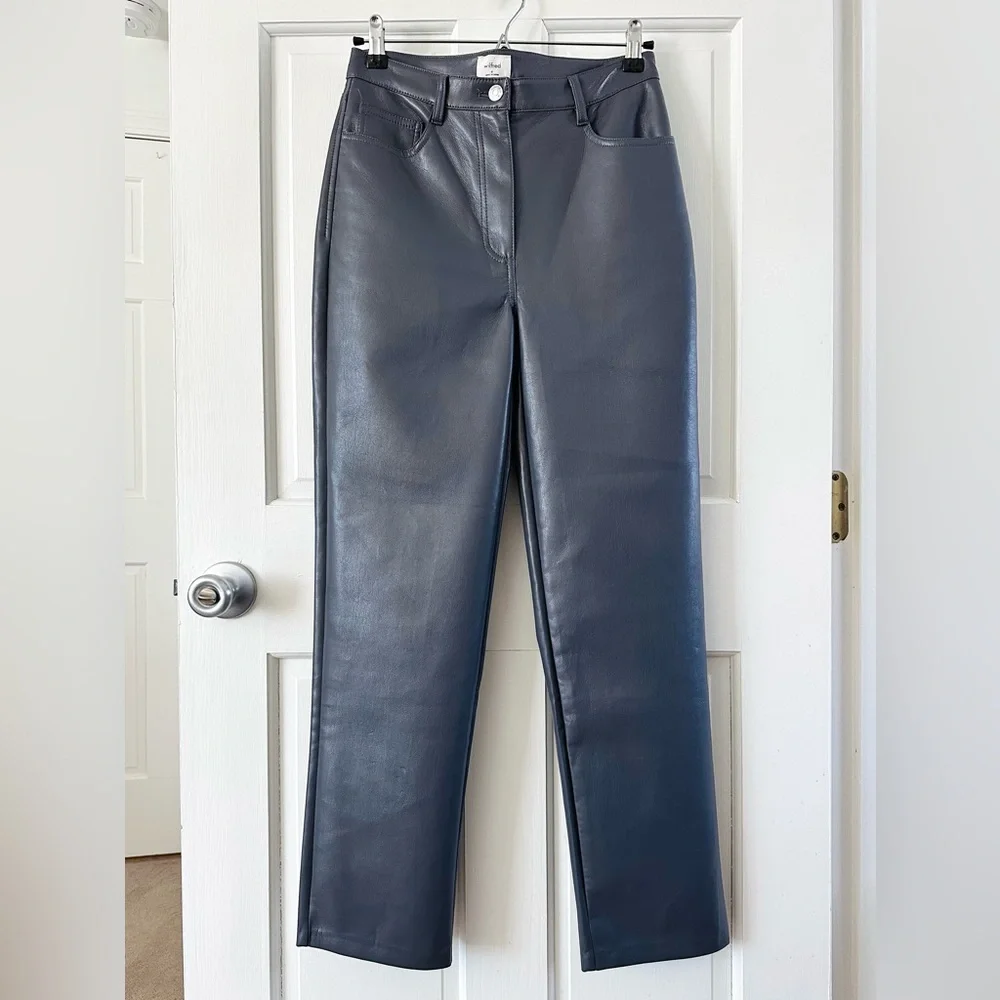 WILFRED Aritzia The Melina Pant High Waist Vegan Leather Pants Gray Charcoal 4